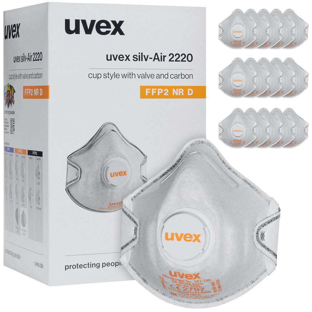 15 uvex Atemschutzmasken silv-Air classic 2220 FFP2 DIN EN 149:2001 ...